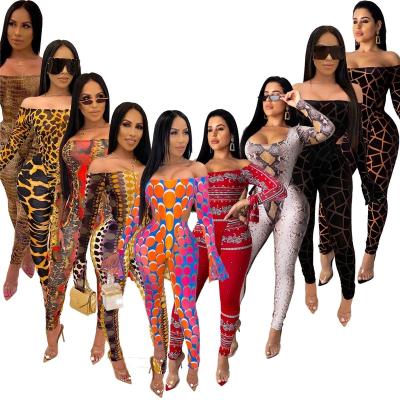 China EB-20221101 Sexy Breathable Women's Skinny Sets Off Shoulder Printed Jumpsuit And Pants Set 2 Pieces Set Women for sale