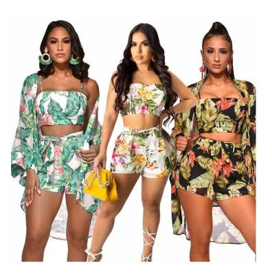 China EB-20220835 2022 new arrivals QUICK DRY summer bikini ladies clothes fashion print beach wear 3 piece short set for sale