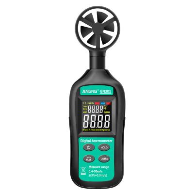 China ANENG GN301 Digital -10 Anemometer 0-30m/s Wind Speed ​​Meter | 45C Temperature Tester Anemometro With LCD Backlight Display GN301 Digital Anemometer for sale