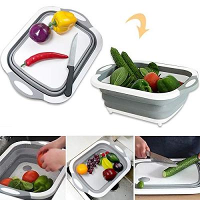 China Disposable Multifunctional Space Save Wash Bowl Drain Basket Kitchen Camping Picnic BBQ Fold Folding Cutting Board for sale