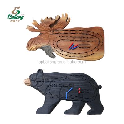 China Factory Direct Pine Wood Shape Solid Animal Wood Open Cribbage Board Game for sale