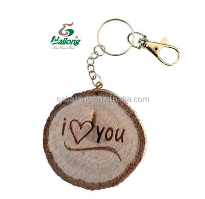 China Professional Factory Wood Lased Engraving Custom Logo Natural Wood Slice Key Chain for sale