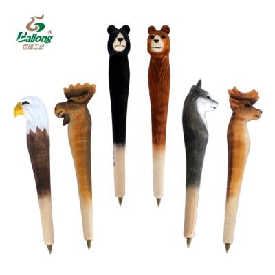 China Gift Souvenir Pen Custom Logo Souvenir Gift Wood Carving Animal Wooden Pen for sale