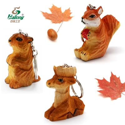 China Promotional Gift Keepsake Ready To Ship Custom Handmade Promotional Wooden Key Chain Carved Animal Crafts Wooden Key Chain for sale