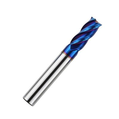 China CNC Process Solid Carbide End Mill 4 Flute Blue Coating Milling Cutter For Hrc65 Hardened Steel Machining for sale