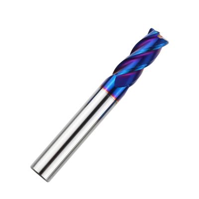 China CNC Process Solid Blue Carbide Endmill CNC Machine Cutter Hand Tools for Metal HRC45 55 60 70 Square Face Milling Cutter Bits End Mill for sale