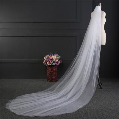 China Soft Touch GENYA 3M Long White Bridal Wedding Veil With Comb Two Layer Cathedral Veil Bridal Hair Accessories for sale