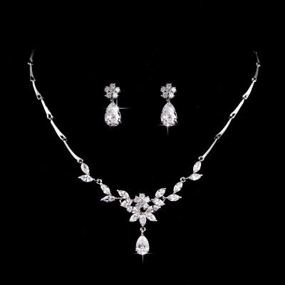 China Genya Classic Simple Diamond Necklace Set Bridal Earrings Wedding Women's Jewelry Set Party Accessories for sale