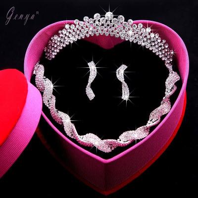 China Genya's new popular wedding accessories princess crown bridal girls crown bridal necklace jewelry earring for sale