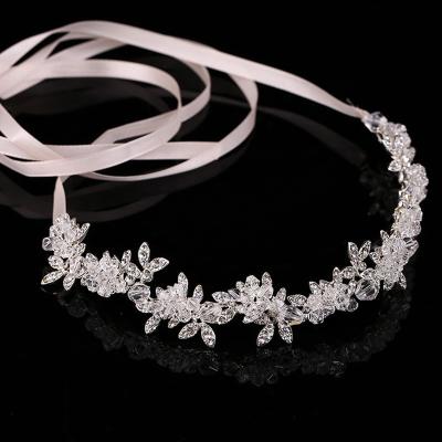 China European Genya Rhinestone Crystal Tiaras Wedding Bridal Headband Hair Vine Wig With Ribbon Sash for sale