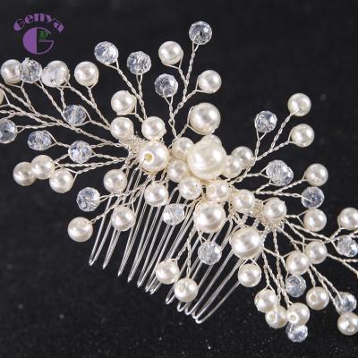 China GENYA Soft Crystal and Pearl Bridal Hair Comb Wedding Rhinestone Hair Accessory Crystal Hair Combs Hair Piece for sale