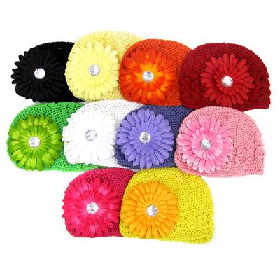 China Character Kids Winter Hats Baby Crochet Hat Knitted Beanies With Flower For Toddler for sale