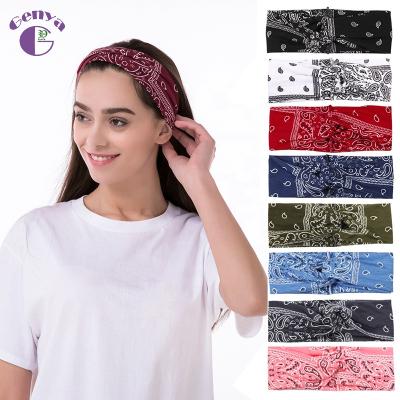 China Genya Boho Bandana Sport Headband Twist Cotton Turban Fashionable Elastic Designed Headbands Yogo Headband Girl for sale