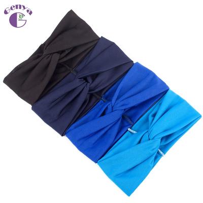 China GENYA Sports Headband Girls Spa Hair Bands Solid Color Headbands Polyester Elastic Turban for sale