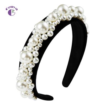 China Fashion Genya Headband Faux Stone Pearl Headband Velvet Women Luxury Christmas Baroque Headbands for sale