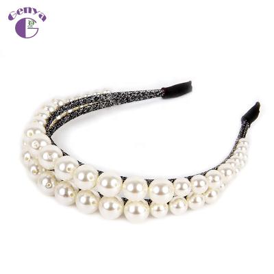 China Fashion Genya 2021 Fashion Headband Pearl Headbands Double Sparkling Hair Circle Fancy Hair Accessories For Women for sale