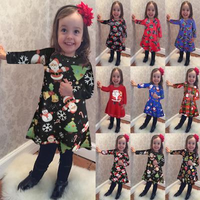 China Breathable Christmas Kids Dresses for Girls Designs Princess Evening Long Sleeve Printed Baby Christmas Dress for sale