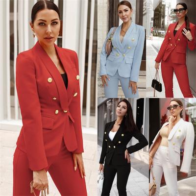 China Anti-wrinkle 2022 autumn/winter new women's workwear OL casual temperament suit slim blazer two pieces plus size ladies jacket long pants for sale