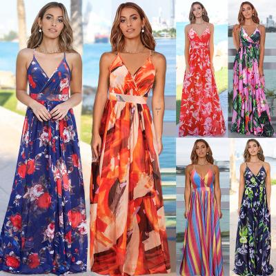 China Amazon hot sale 2022 summer fashion anti-static floral sexy slim dress suspender dress plus size women's clothing for sale