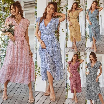 China Europe and America Amazone Flowy 2023 spring/summer anti-static sexy beach dress printed holiday casual dresses for sale