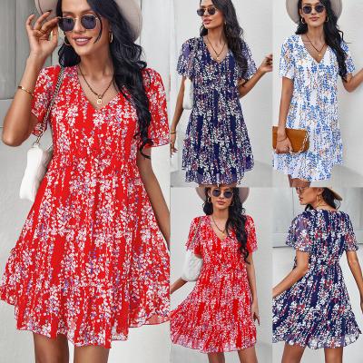 China Amazon European and American independent station summer anti-static explosive chiffon printing short dress for sale