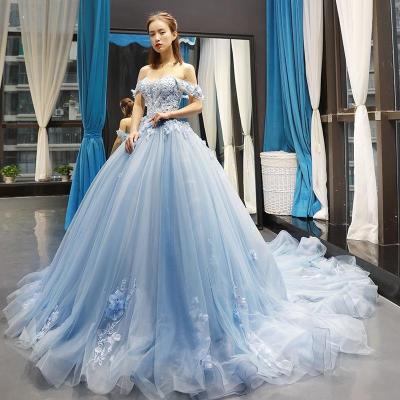 China Summer Anti-Static Brides Lace Up Wedding Dress One Shoulder Full Length Evening Dresses Female Performance Dress for sale