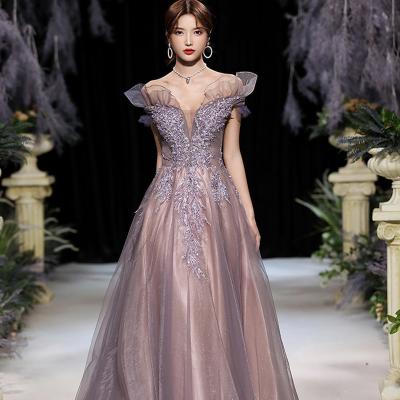 China High Quality Anti-wrinkle OEM ODM Sequined Lace Appliques Fall Off Shoulder Formal Dresses Party Dresses for sale