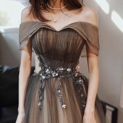 China 2022 New Women's Evening Dress Anti-Wrinkle Female Summer French Lace Long Dress Elegant Cape Sequin Dress Strapless Gathering Dress for sale