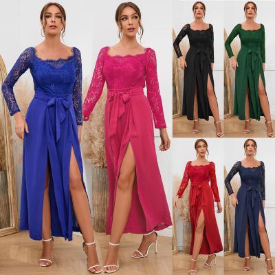 China Plus Size Women Casual Sexy Lace Overalls Breathable One Piece Long Sleeve Tops Off The Shoulder Ladies Dress Overalls for sale