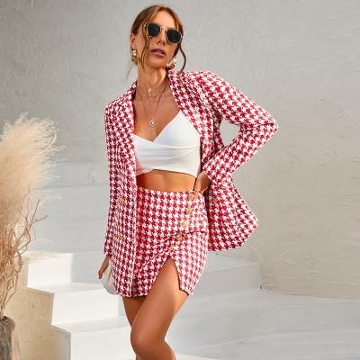 China Sexy European and American Autumn Winter New Female Houndstooth suit and skirt 2022 ladies fashion 2pcs QUICK-DRY two pieces suit for sale