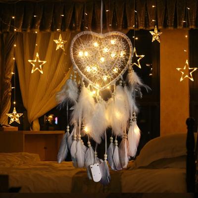 China India Handmade Fairy Dreamcatcher with LED Wedding Ornaments Wall Hanging Heart Dream Catcher for sale