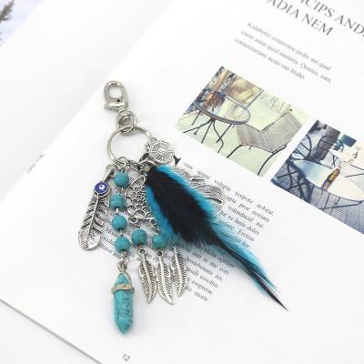 China Art Handmade Small Metal Dream Catcher India EN013 Wall Key Chain With Feather for sale