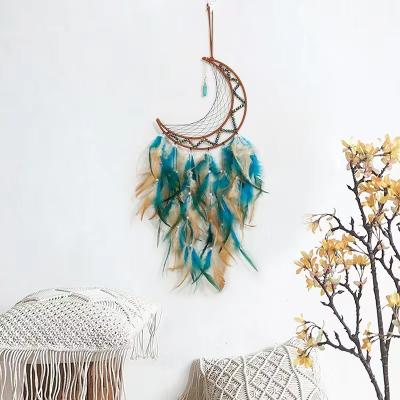 China New Home Decoration EN125 Colorful Feather Handcrafted Pendant Beaded Fairy Lights Moonlit Dream Catcher for sale