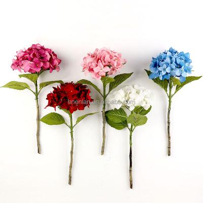 China decorative flowers & Braid EN055 High Quality Artificial Latex Hydrangea Flower Silk For Party Hotel Wedding Table Decorative Flowers Blue White Pink for sale