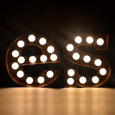 China Novelty Mini Retro Exposed Word Large Bulb Signboard Lamp Marquee Lamp Art Rusty Luminous Raw Paint Lamp for sale