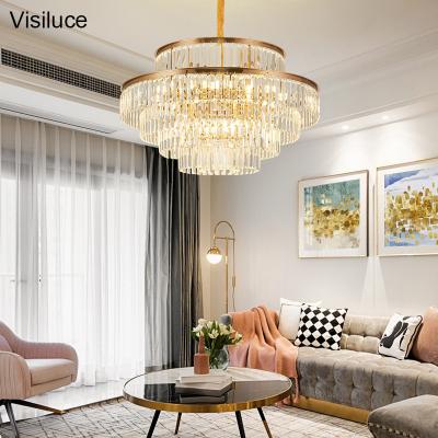 China Modern Contemporary Customize Luxury Hotel Interior Crystal Pendant Lighting Fixtures Home Decor Round Gold Crystal Chandeliers for sale