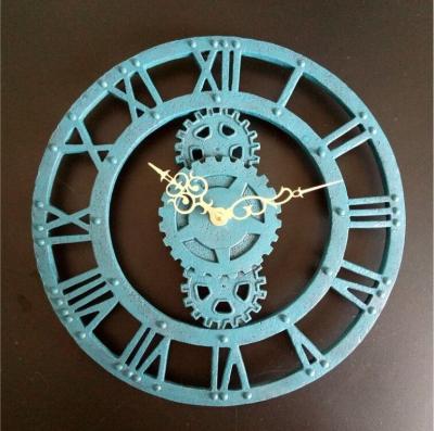 China Antique Industrial Farmhouse Gear Style Resin Rustic Wall Clock Decorative Clock for sale