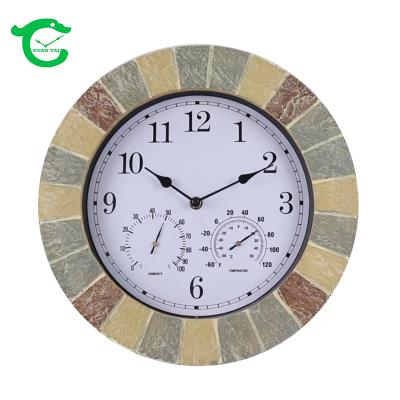 China IP44 Antique Style Garden Waterproof Outdoor Wall Clock With Temperature Humidity for sale