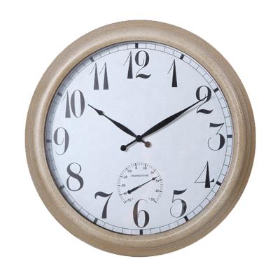 China Large Vintage Waterproof Outdoor Decoration Antique Style Metal Wall Clock With Thermometer for sale