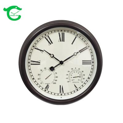 China Hot Selling Antique Style Amazon Garden Waterproof Outdoor Clock With Temperature Humidity Roman Number for sale