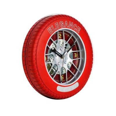 China Personalized customization 13 inch tire design creative steampunk decor wall clock for bar cafe for sale