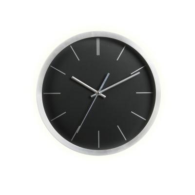 China GIVE INSTRUCTIONS 12 Inch Aluminum Frame Metal Wall Clock Stripe Black Dial Clock for sale