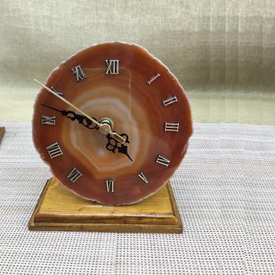 China Antique Style Luxury Bedroom Nature Agate Desk Clock Decorative Stone Table Wall Clock for sale