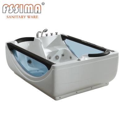 China New Style Skirt (Left Skirt) Massage Spa Bathtubs Double Side Freestanding Rectangular Bubble Jetted Hot Tub Whirlpool With Clear Glass for sale