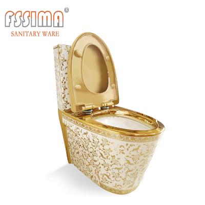 China Automatic Operation Ceramic Sanitary Ware Lavatory Toilet Set Gold Plated One-Piece Gold Plated Flush Basin and WC Bowl Color Gold Plumbing Unit gold for sale