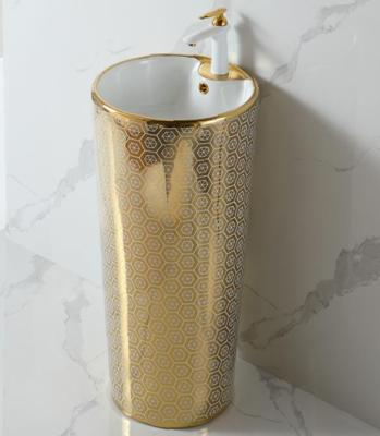 China Gold Color Modern Good Quality Pedestal One Piece Hand Wash Basins for sale