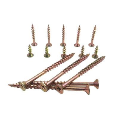 China DOUBLE PLATE YELLOW GALVANIZED DOUBLE CSK POZI HEAD CHIPBOARD SCREWS Cr3 SALT SPRAY: 48HOURS for sale