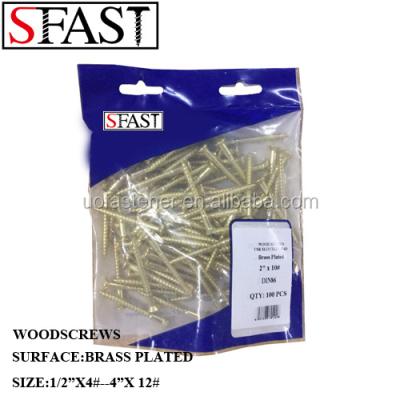 China C-1008 BRASS PLATED WOODSCREWS 100PCS/PVC BAG PACKING for sale