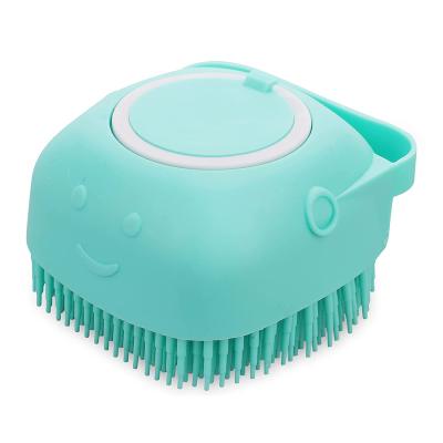 China Small Viable Dog Cat Bath Brush Soft Silicone Massage Scrubber Body Brush with Soap Dispenser for sale