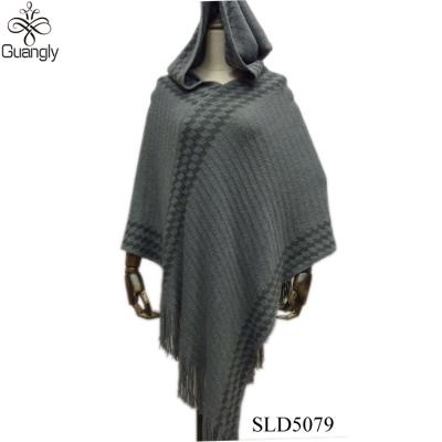 China Winter Trendy Warm Fashion Poncho Hooded Acrylic Shawl for sale